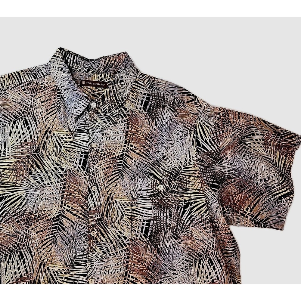 Tori Richard Men's 2XB Cotton Hawaiian Tropical Palms Print Short Sleeve Shirt